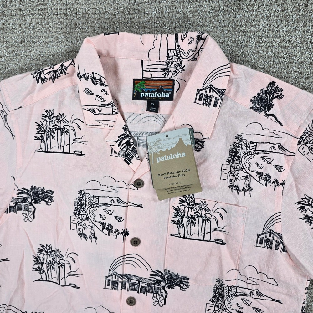 Patagonia Pataloha Mens Kaka'ako 2020 Shirt Pink Hawaiian Aloha XS NWT X-Small